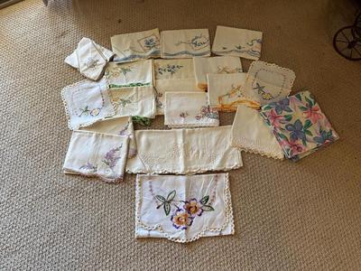 HAND EMBROIDERED PILLOWCASES AND DRESSER SCARVES
