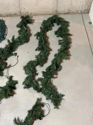 CHRISTMAS WREATH & GREENERY PLUS WOODEN REINDEER AND LIGHTS