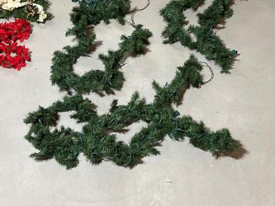 CHRISTMAS WREATH & GREENERY PLUS WOODEN REINDEER AND LIGHTS