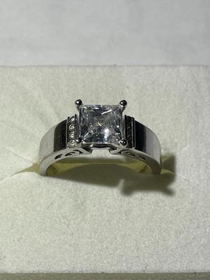 Vintage Sterling Silver Ring Size-10 Princess Cut CZ Engagement Ring 5.3 Grams TW in Good Preowned Condition.