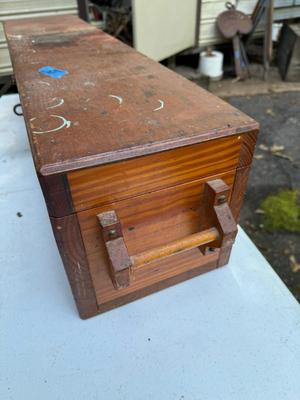 Vintage Wooden Tool Box and Hand Saw