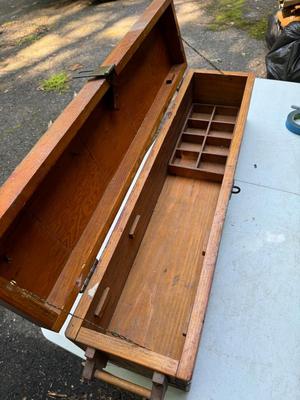 Vintage Wooden Tool Box and Hand Saw