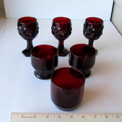 Vintage Ruby Red Bar Glasses and Avon Cape Cod Wines