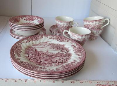 Pink Transferware Dishes, Churchill, Staffordshire, England, Nice Quality