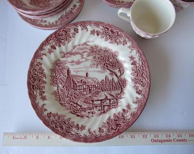 Pink Transferware Dishes, Churchill, Staffordshire, England, Nice Quality