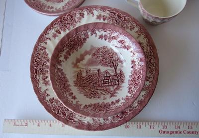Pink Transferware Dishes, Churchill, Staffordshire, England, Nice Quality
