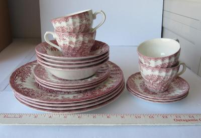 Pink Transferware Dishes, Churchill, Staffordshire, England, Nice Quality