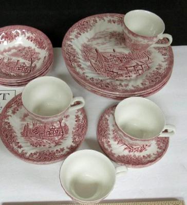 Pink Transferware Dishes, Churchill, Staffordshire, England, Nice Quality
