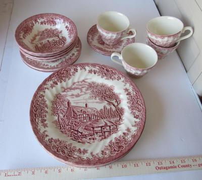 Pink Transferware Dishes, Churchill, Staffordshire, England, Nice Quality