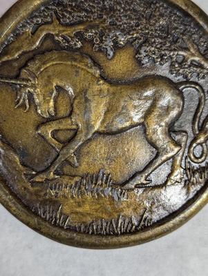 Unicorn Brass Belt Buckle 1976 Indiana Metal Craft