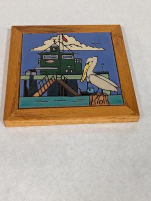 Hand Painted Triton Pelican & Pier Tile