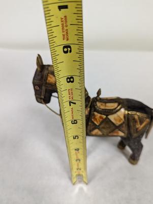 Vintage Hand Carved Wood Brass & Stone Inlay Horse