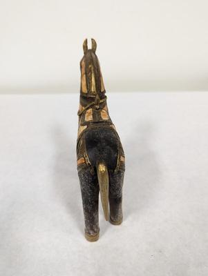 Vintage Hand Carved Wood Brass & Stone Inlay Horse