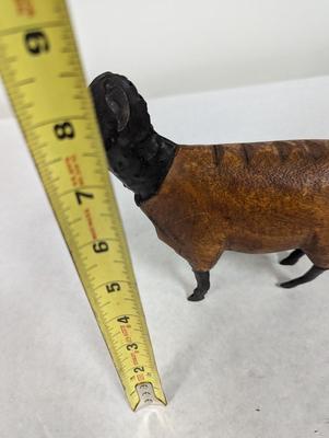 Vintage Folk Art Wood Carved Sheep With Metal & Brass Donkey