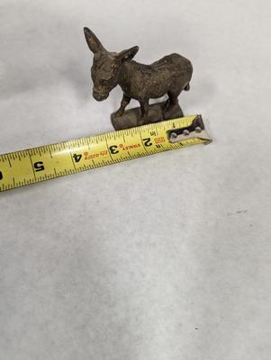 Vintage Folk Art Wood Carved Sheep With Metal & Brass Donkey