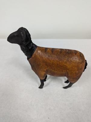 Vintage Folk Art Wood Carved Sheep With Metal & Brass Donkey