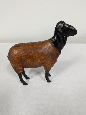 Vintage Folk Art Wood Carved Sheep With Metal & Brass Donkey