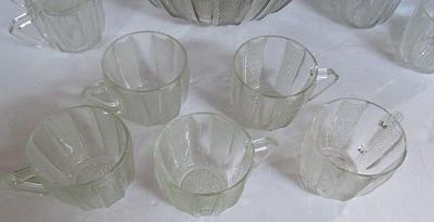 Vintage Jeanette Dewdrop Pattern Large Punch Bowl and Cup Set