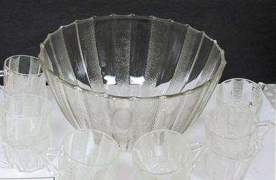 Vintage Jeanette Dewdrop Pattern Large Punch Bowl and Cup Set