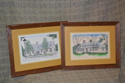 Set of 2 Vintage Framed Williamsburg, VA Prints 18.25”x14.25”