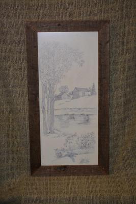Vintage Landscape Print in Very Vintage Wood Frame 34.75”x17.75”