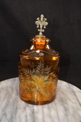 Vintage Bohemian Czech Amber Decanter w/ Stopper 9”