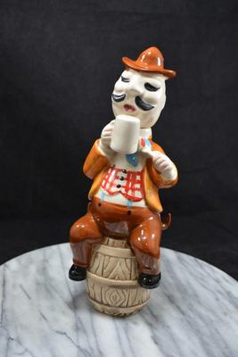 Vintage Ceramic Decanter, Missing Cups 10” Tall
