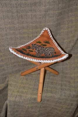 Vintage Painted Leather Zebra Folding Stool