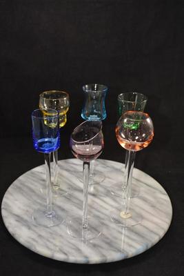 Set of 6 Stemmed Liqueur Glasses, Italy 7.25” Tall