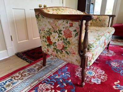 Sam Moore Floral Settee with White Slipcover