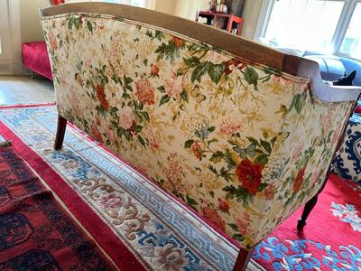 Sam Moore Floral Settee with White Slipcover