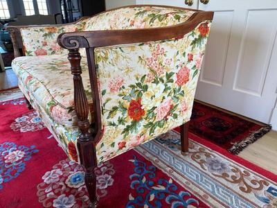Sam Moore Floral Settee with White Slipcover