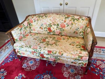 Sam Moore Floral Settee with White Slipcover