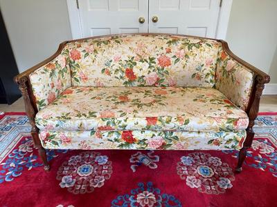 Sam Moore Floral Settee with White Slipcover