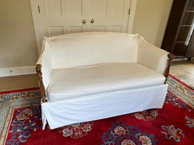 Sam Moore Floral Settee with White Slipcover