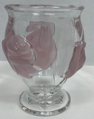 Vintage Raised Pink Frosted Rose Glass Vase