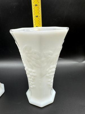 Anchor Hocking Paneled Grapevine White Milk Glass Vases
