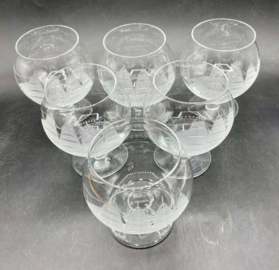 Toscany Clipper Ship Etched Frosted Brandy Snifter Glasses set of 6