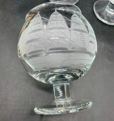 Toscany Clipper Ship Etched Frosted Brandy Snifter Glasses set of 6