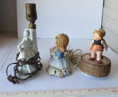 Old Japan Figural Lamp, Vintage Little Girl Night Light and Music Box