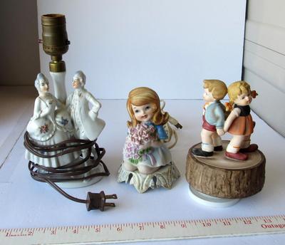 Old Japan Figural Lamp, Vintage Little Girl Night Light and Music Box