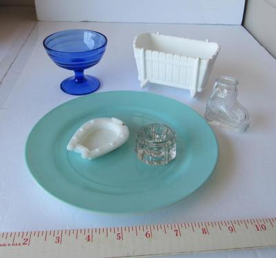 Misc Glassware Lot: Moderntone Sherbert, Salt Dip, Milk Glass, More