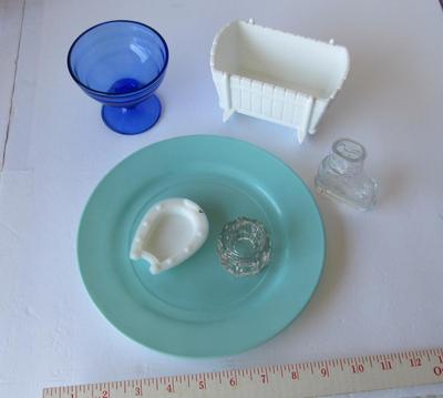 Misc Glassware Lot: Moderntone Sherbert, Salt Dip, Milk Glass, More