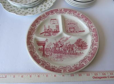 Lot of Vintage Plates: Iriquois China Grill Plate, Syracuse China Small Plates, Meakin Forget Me Not Plates