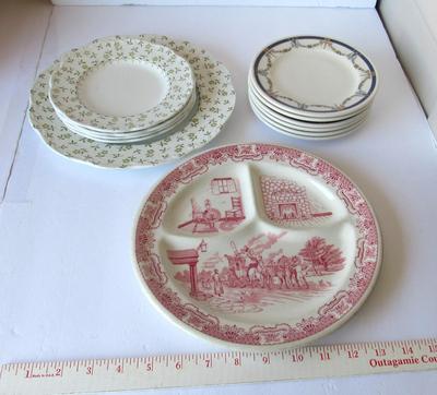 Lot of Vintage Plates: Iriquois China Grill Plate, Syracuse China Small Plates, Meakin Forget Me Not Plates