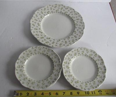 Lot of Vintage Plates: Iriquois China Grill Plate, Syracuse China Small Plates, Meakin Forget Me Not Plates