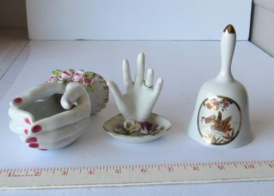 Vintage Lefton Hand Dish, Hand Ring Holder, Bell
