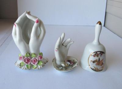 Vintage Lefton Hand Dish, Hand Ring Holder, Bell