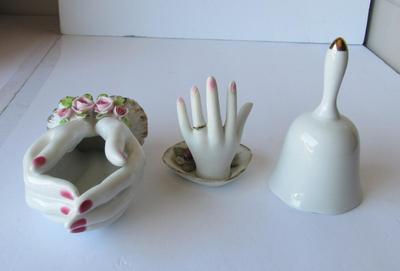 Vintage Lefton Hand Dish, Hand Ring Holder, Bell