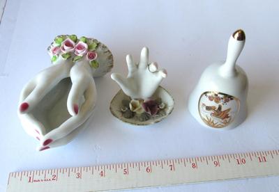 Vintage Lefton Hand Dish, Hand Ring Holder, Bell